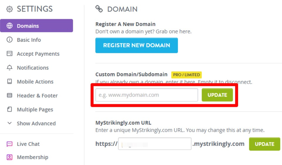 Strikingly Custom Domain Settings Strikingly Custom Domain Settings